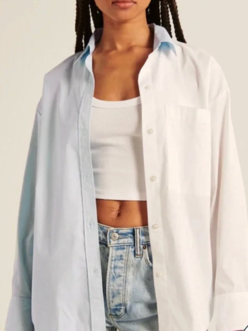 Abercrombie & Fitch | Oversized Poplin Button Down Colorblock Blue & White | XXS